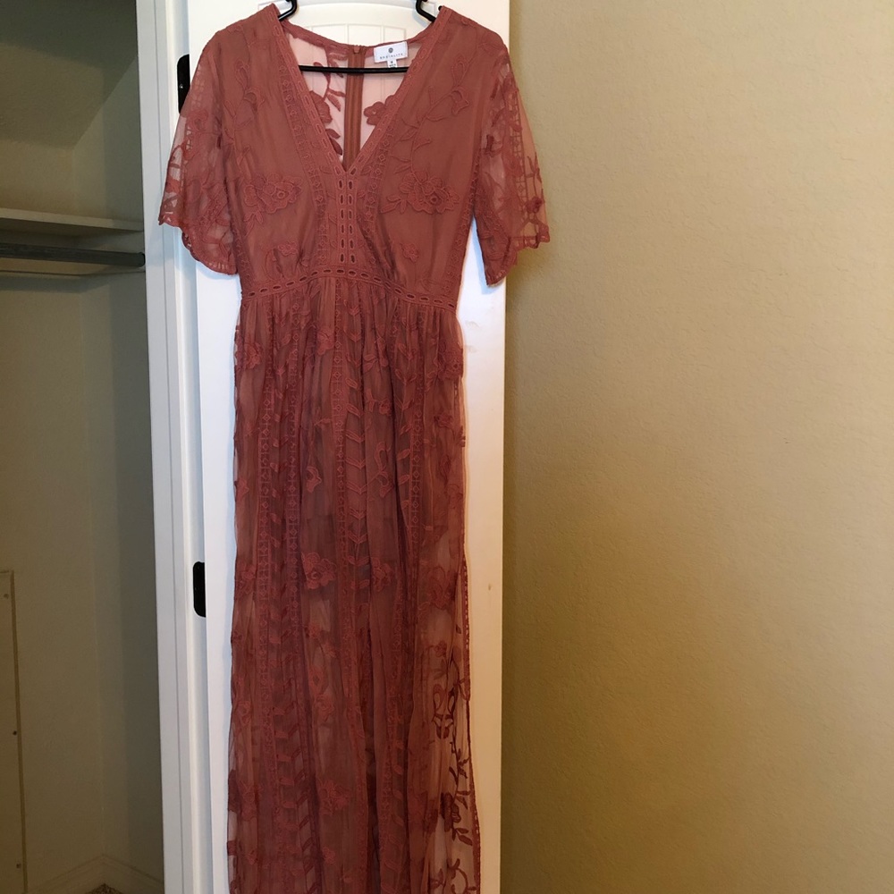 Dusty pink lacey romper maxi dress